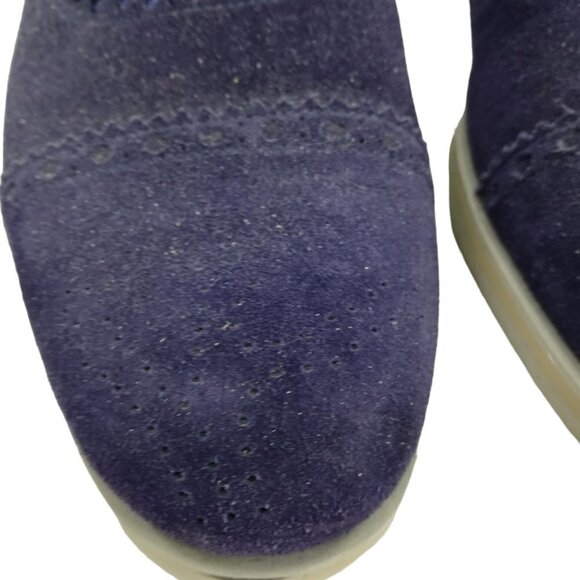 Isaia Napoli Blue Suede Brogues Oxford Loafers Size 6.5 US Mens 7.5 Womens 9.5 - Picture 5 of 13